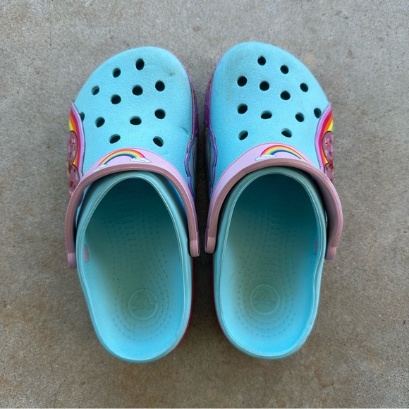 Crocs CrocsLights Rainbow Heart Blue Clogs Kid’s Size J1 - Picture 8 of 11